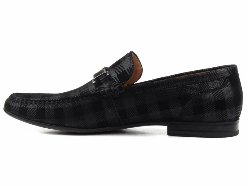 Eleganckie mokasyny męskie JOHN DOUBARE 673A-15-H04, czarne w kratkę