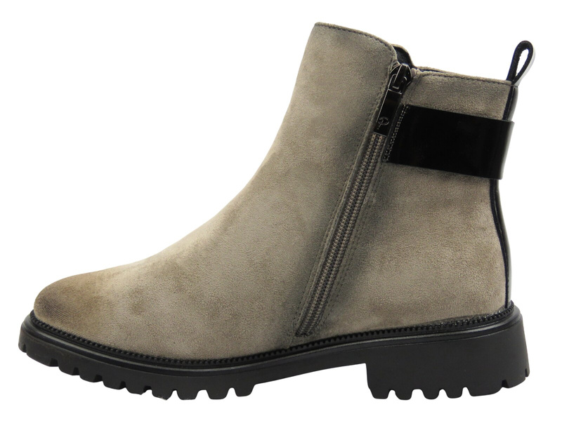 Ocieplane, klasyczne botki damskie khaki Potocki 25-19314