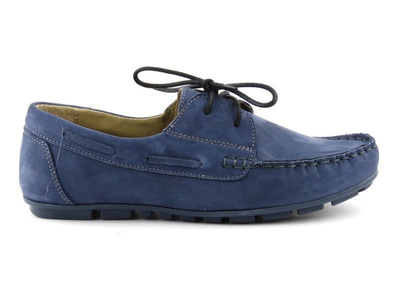 Skórzane półbuty damskie w stylu żeglarskim - Helios Komfort 4031, granatowe