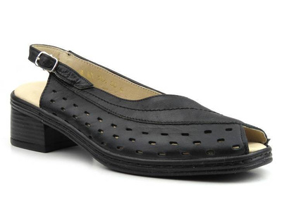 Sandały damskie na obcasie - Helios Komfort 754, czarne