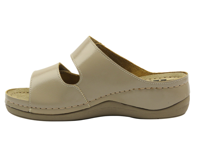 Skórzane Klapki Damskie beżowe Leon 931