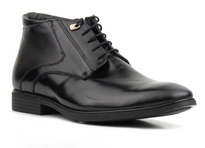 Skórzane trzewiki męskie eleganckie - Conhpol 5289, czarne