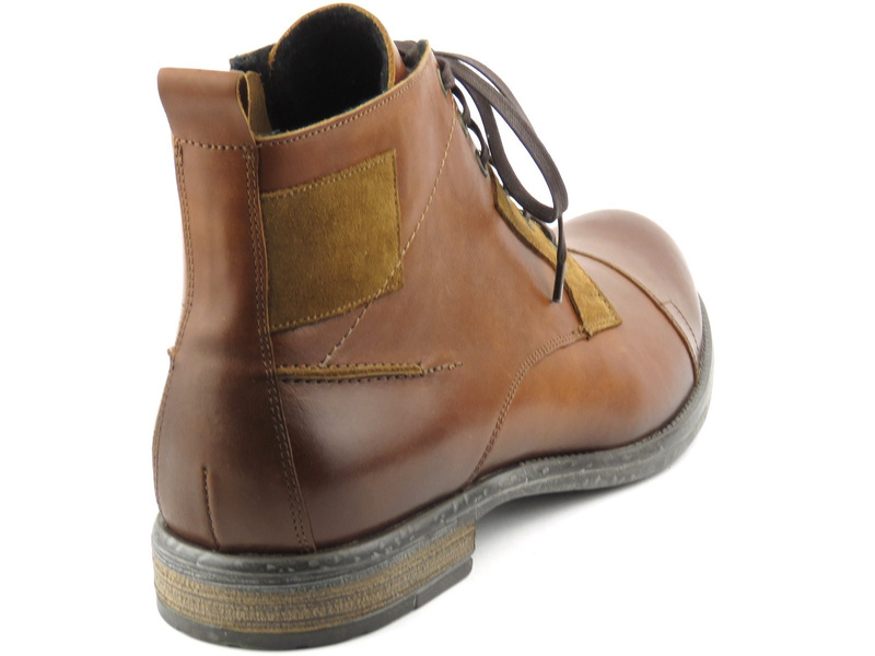Skórzane trzewiki męskie z ociepleniem - Conhpol 1900, brązowe