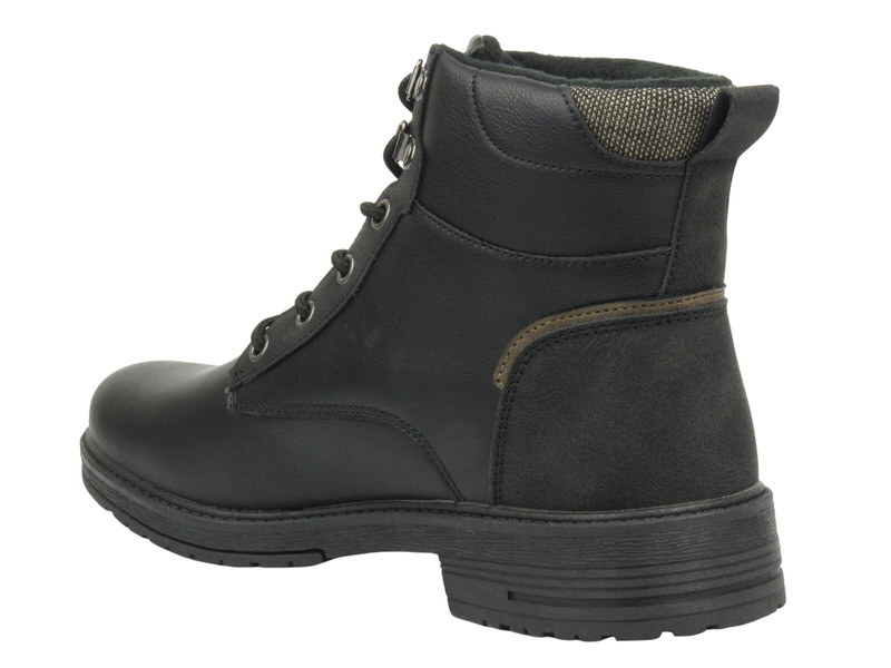 Ocieplane Trzewiki Męskie - American Club RH 117/23, Czarne, Sznurowane