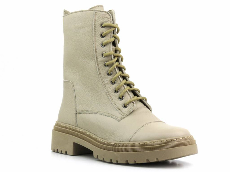 Ciepłe trzewiki, wysokie botki damskie - Wasak 0640, ecru