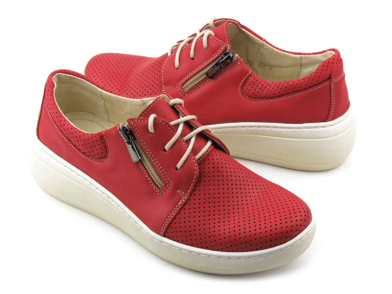 Wygodne półbuty damskie na grubej podeszwie - Helios Komfort 328S, czerwone