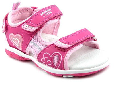 Sandały dziecięce American Club RL 43/21, różowe w serduszka