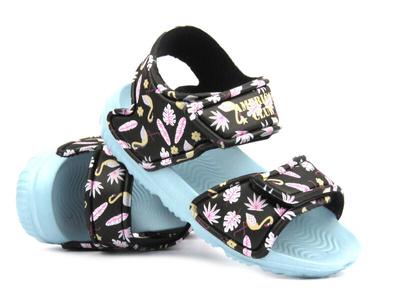 Piankowe sandałki dziecięce czarno-niebieskie American Club NH 142,143/24