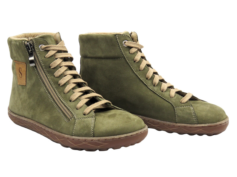 Barefoot skórzane minimalistyczne botki damskie oliwkowe 2 Nika Komfort 1443