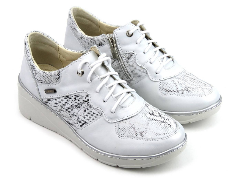 Sneakersy damskie z suwakiem i sznurowaniem - Helios Komfort 347, srebrne 2