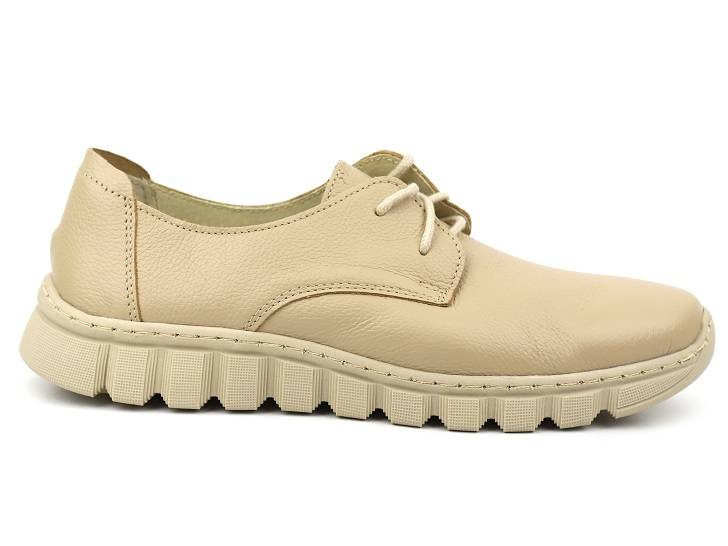 Lekkie, wygodne półbuty damskie skórzane - Helios Komfort 417, jasny beż