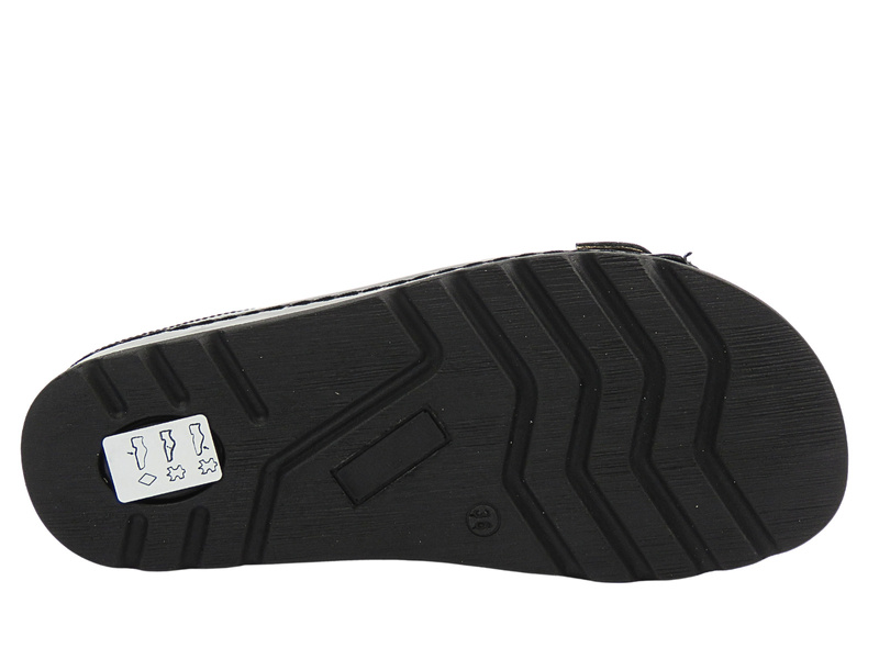 Skórzane klapki damskie z regulowanymi paskami - HELIOS Komfort 288-1, czarne