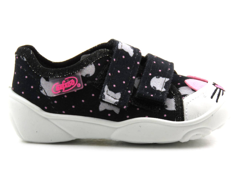 Kapcie, buty dziecięce na rzepy - BEFADO 907P151, czarne w kotki