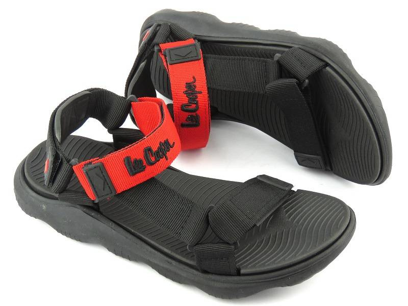 Sportowe sandały damskie na rzepy - Lee Cooper LCW-22-34-0954, czerwono-czarne