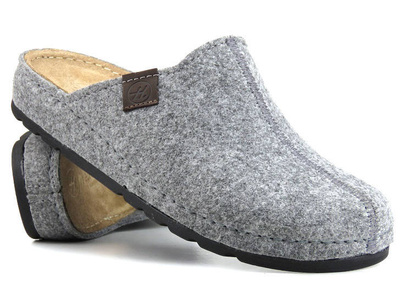 Filcowe kapcie męskie ze skórzaną wkładką - Helios Komfort 817, szare