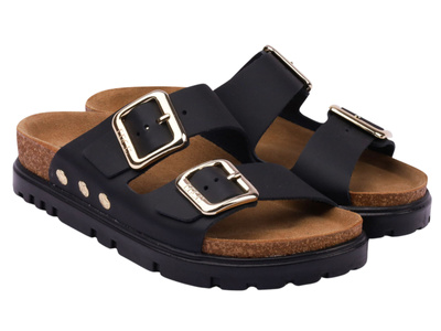 Skórzane Klapki Damskie Leon 6010, czarne