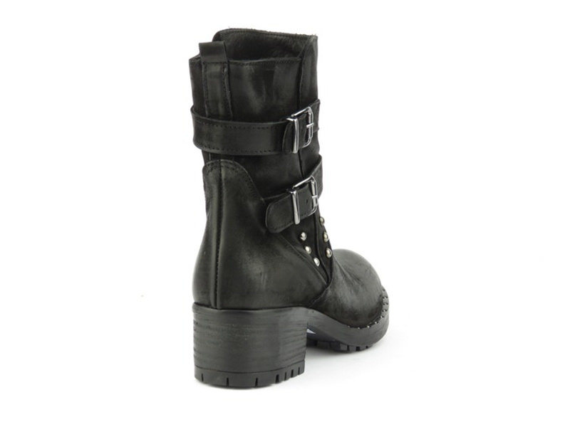 Skórzane botki damskie w stylu rockowym - Venezia 5223, czarne