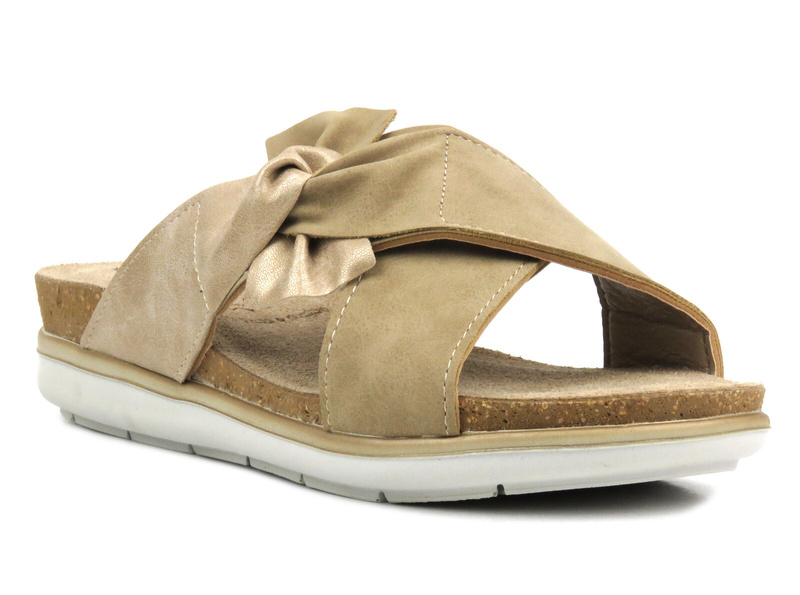 Klapki damskie ze skrzyżowanymi paskami- INBLU PG-18, piaskowe