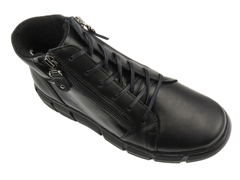 Skórzane botki damskie o wysokiej tęgości (H) - AXEL KOSELA 4487/9793, czarne