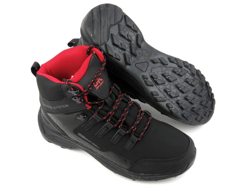 Buty męskie trekkingowe OUTDOOR DK Aqua Soft Shell 8123, czarno-czerwone