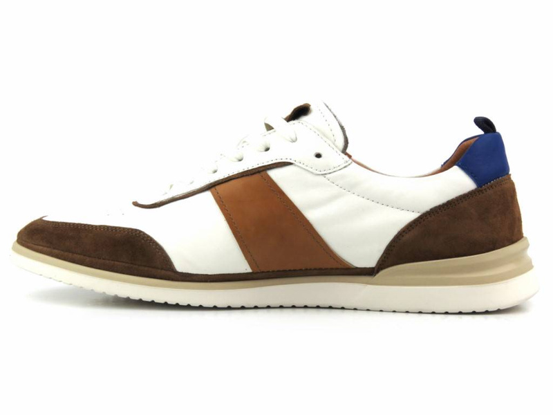 Buty męskie sportowe skórzane - JOHN DOUBARE QA537WIA-A955, biało-brązowe