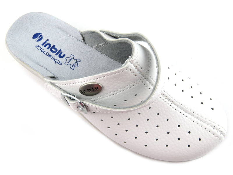 Sanitarne klapki, sandały damskie ze skórzaną wkładką - Inblu AE-04, białe