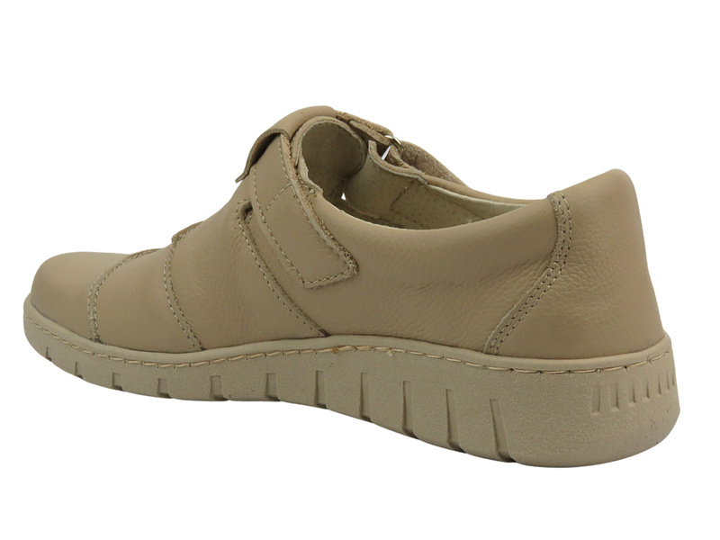 Skórzane półbuty damskie zapinane na rzep - Helios Komfort 780-2S, ecru