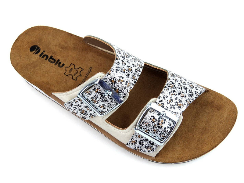 Beżowe klapki ze wzorzystymi paskami - INBLU CP-10