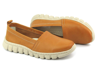 Skórzane półbuty, mokasyny damskie na wiosnę i lato - HELIOS Komfort 405, jasnobrązowe