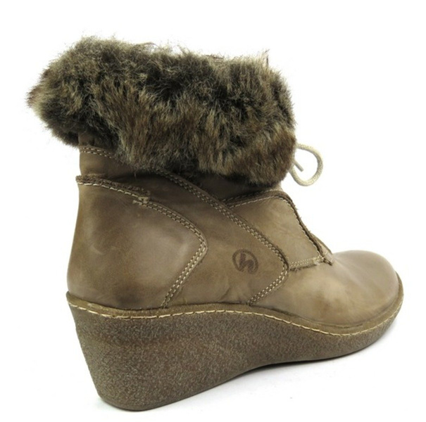 Ciepłe botki damskie na koturnie - HELIOS Komfort 615, beżowe