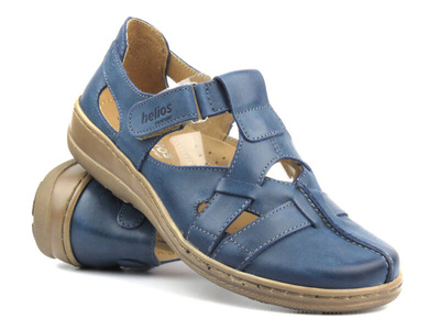 Skórzane półbuty damskie wiosenne - Helios Komfort 423, granatowe