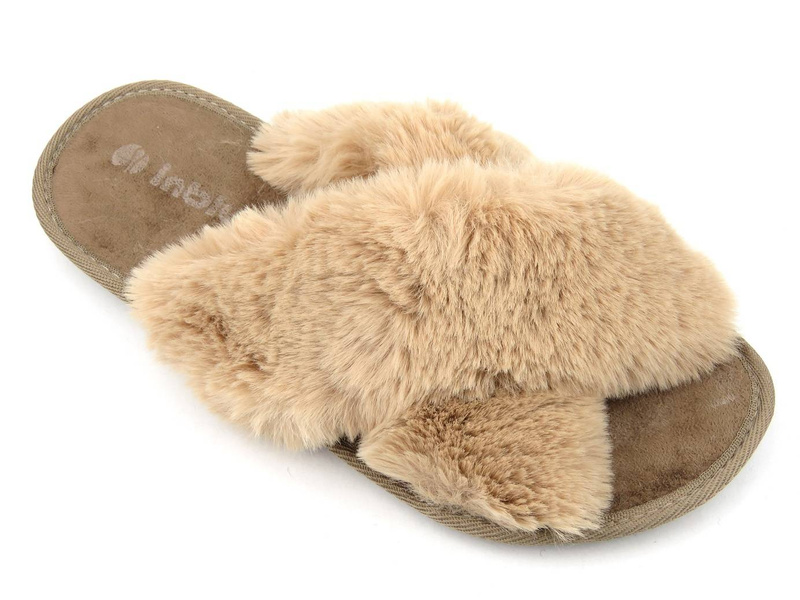 Miękkie kapcie damskie z futerkiem - INBLU 68-6D, beżowe