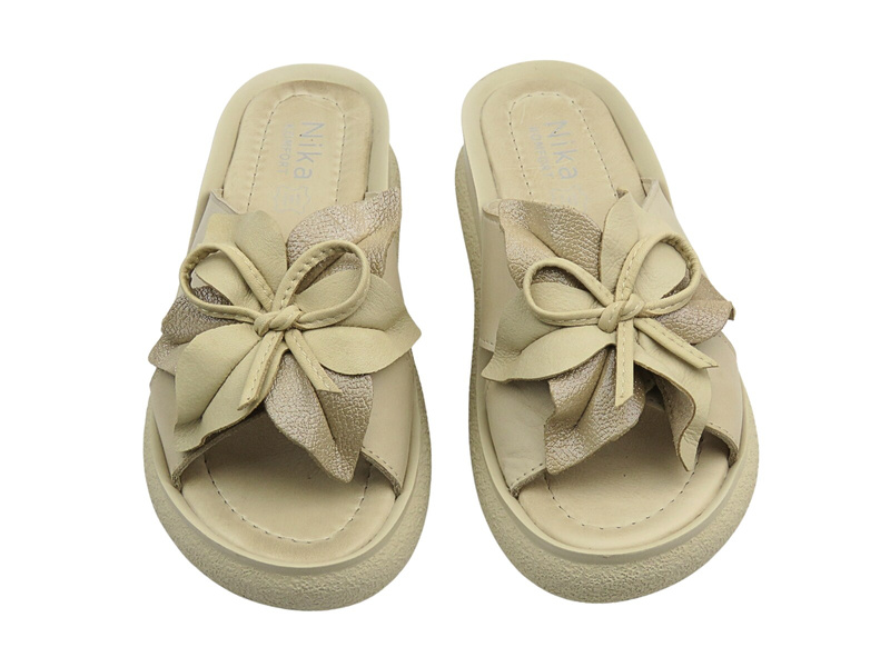 Skórzane klapki beżowe Nika Komfort H-483