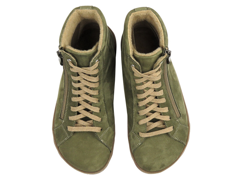 Barefoot skórzane minimalistyczne botki damskie oliwkowe 2 Nika Komfort 1443