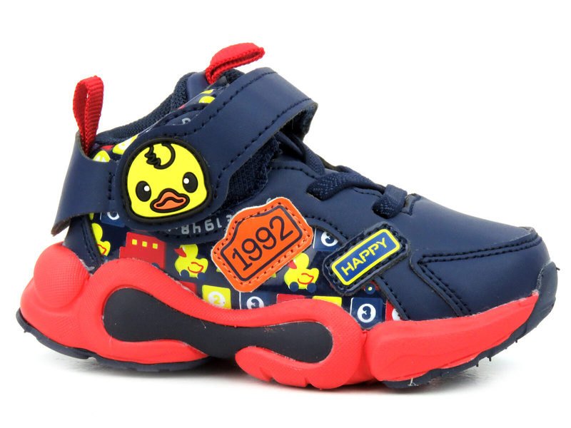 Sportowe buty dziecięce na grubej podeszwie - AMERICAN CLUB BD 17/21, czarno-czerwone