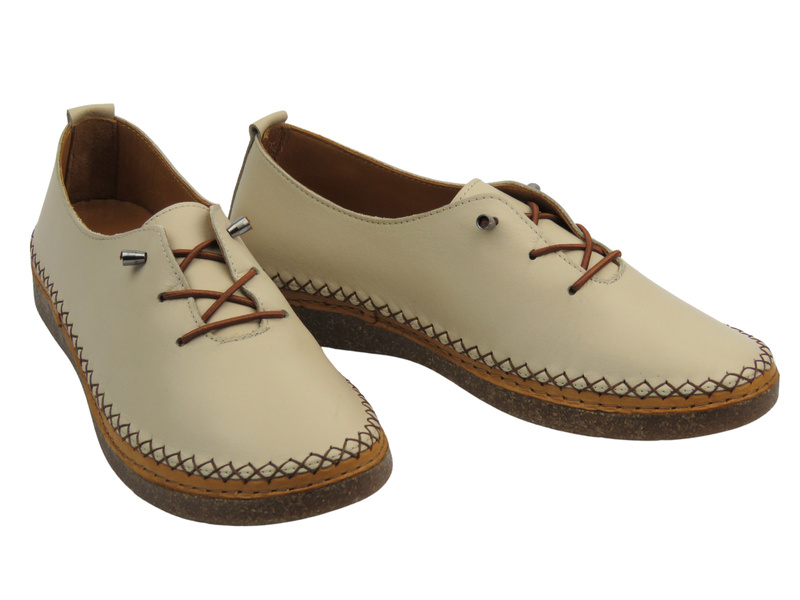 Skórzane, półbuty damskie wiosenne - Nika Komfort H8205, jasnoszare