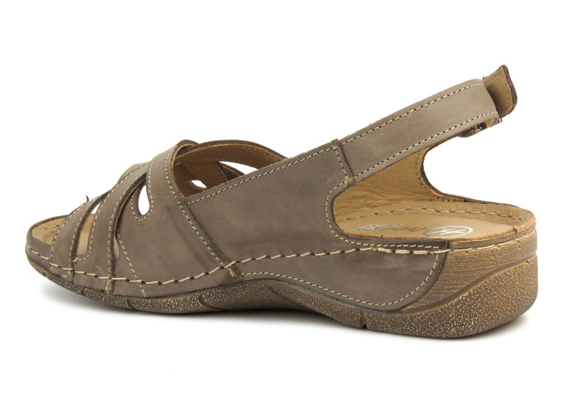 Skórzane sandały damskie - HELIOS Komfort 134, beżowe