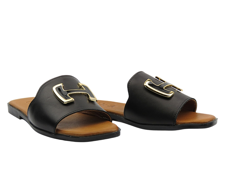 Skórzane klapki damskie czarne Nika Komfort H-484