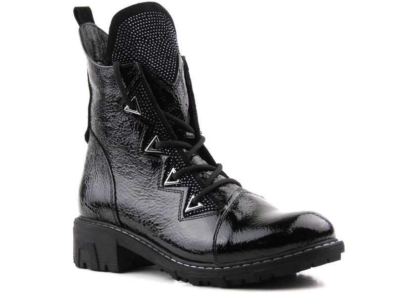 Bogato zdobione botki damskie lakierowane - VENEZIA 018419095, czarne