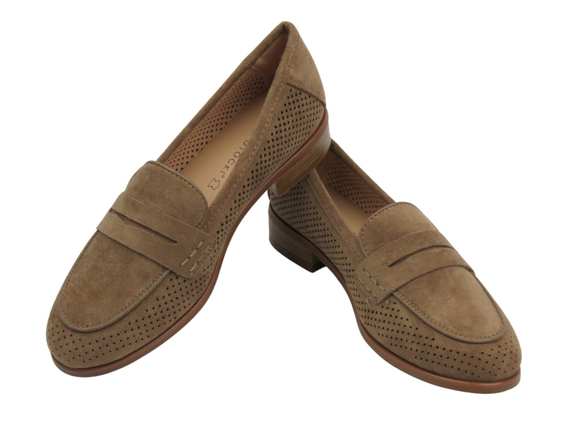 Eleganckie ażurowe mokasyny półbuty damskie - Potocki 25-12585, khaki