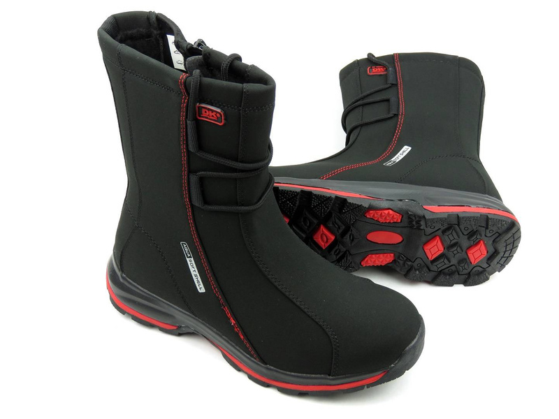 Wysokie śniegowce damskie DK Soft Shell 1754, czarno-czerwone