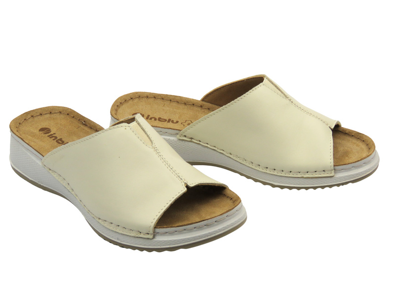 Skórzane klapki damskie beżowe INBLU SD-4KU