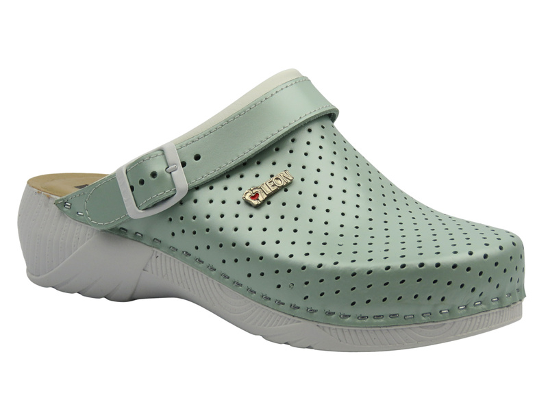 Skórzane klapki damskie zielone Leon 3300