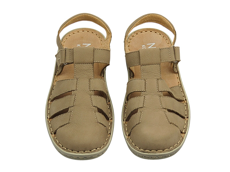 Skórzane półbuty damskie, sandały - Nika Komfort 1382, beżowe