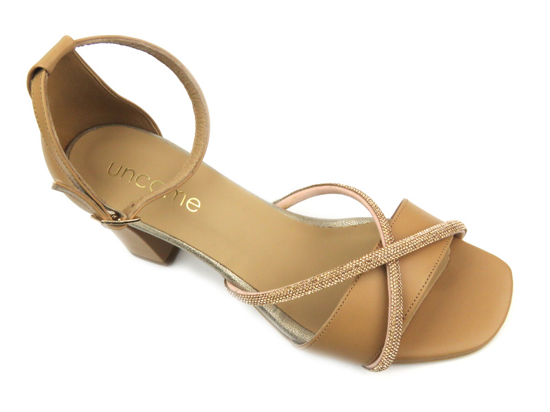 Sandały damskie na obcasie - UNCOME 38505, brązowe