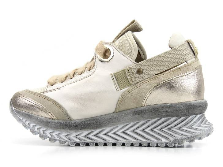 Skórzane sneakersy damskie na platformie - Maciejka 04916-19, beżowe