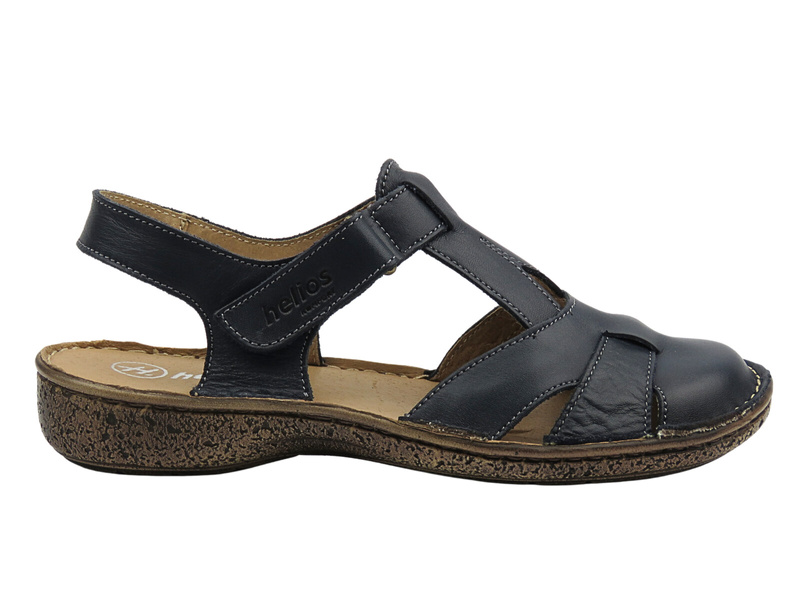 Skórzane sandały damskie - HELIOS Komfort 152, granatowe