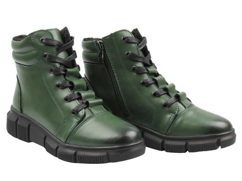 Skórzane botki damskie zielone Cambell 25-40320