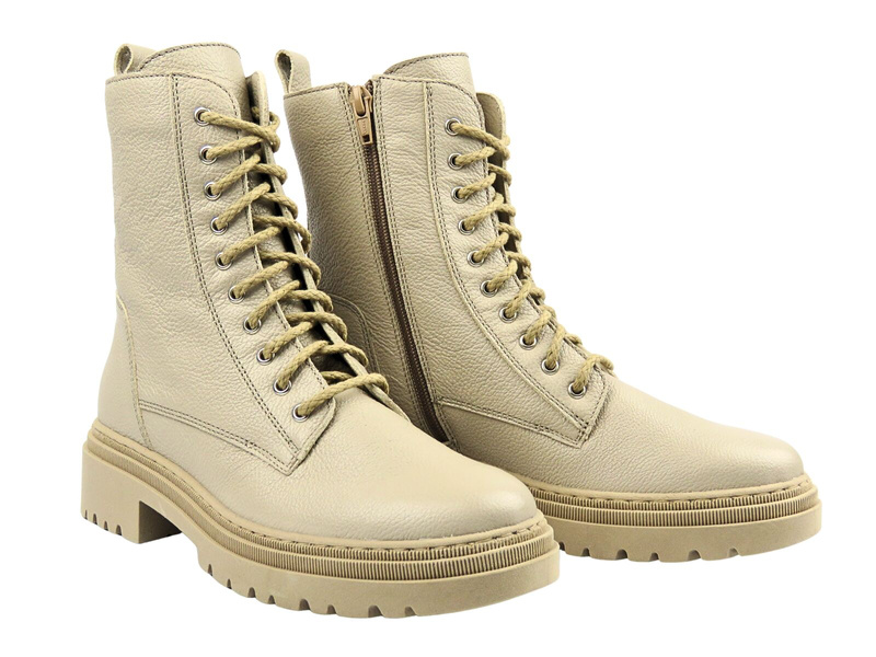 Wygodne botki damskie z naturalnej skóry Helios Komfort 1363, ecru