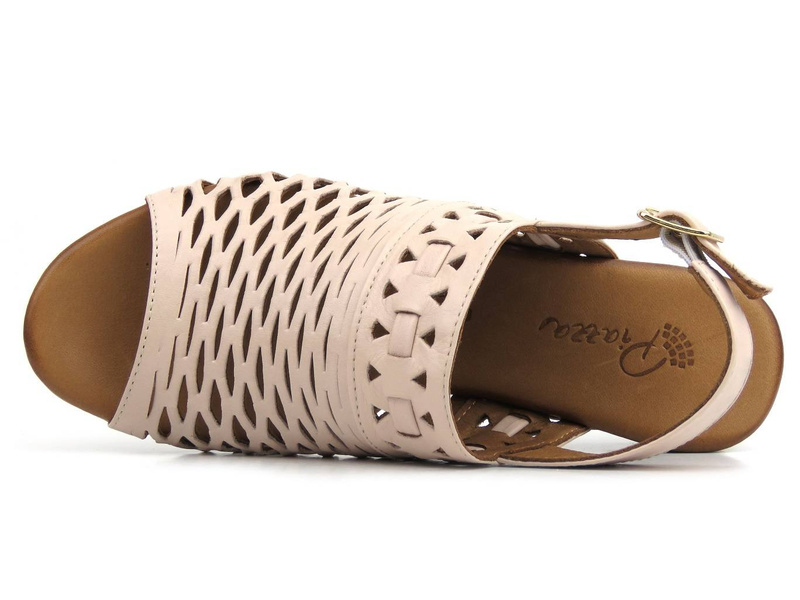 Skórzane sandały damskie z ażurową cholewką - PIAZZA 910055-42, różowe